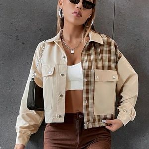Plaid Panel Flap Pocket Jacket